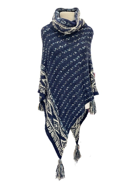 Navy triangle poncho with tassels