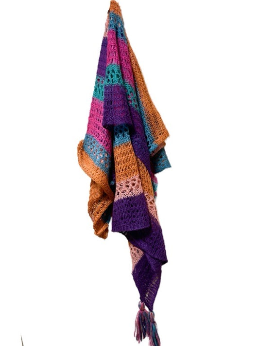 ❤Patterned scarf purple, green, pink