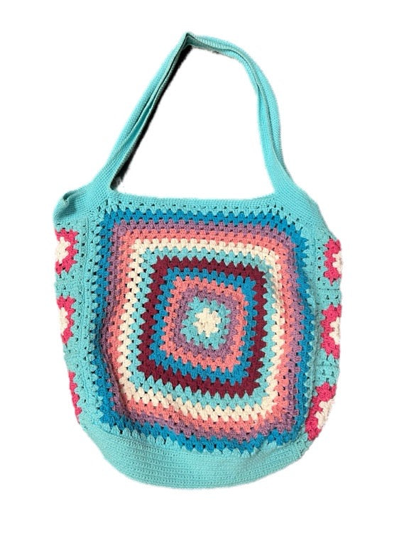 Granny square cotton hand made crochet bag