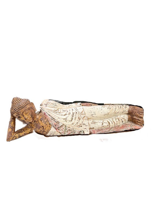 Wooden hand carved Buddha lying down
