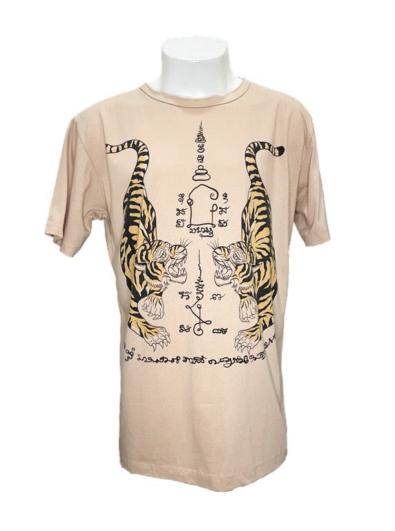 "Tigers" beige cotton tee shirt - Large 56cm 1/2 chest