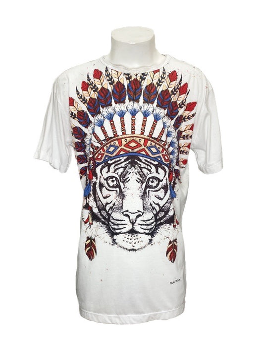 "Lion" white cotton tee shirt - X-large 58cm 1/2 chest