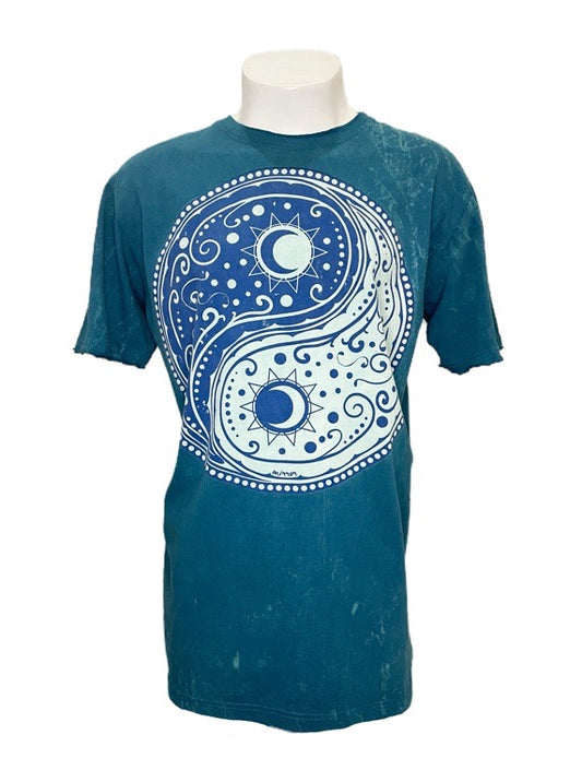 "Yin Yang" turquoise cotton tee shirt - X- large 58cm 1/2 chest