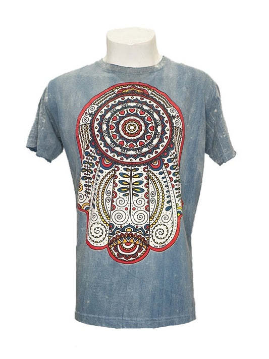 "Hamsa Mandala" cotton tee shirt - Medium 54cm 1/2 chest