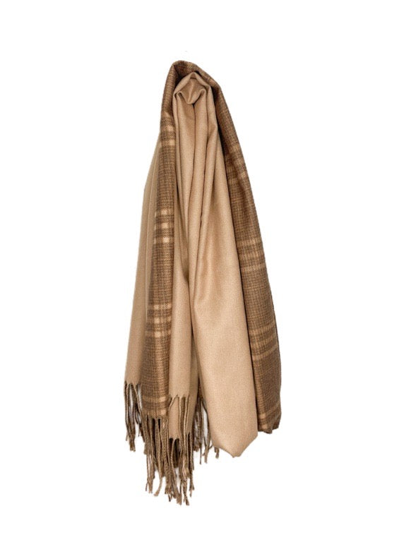 Cashmere pashmina - Check and plain 2 tone 66 x 186cm - various colours