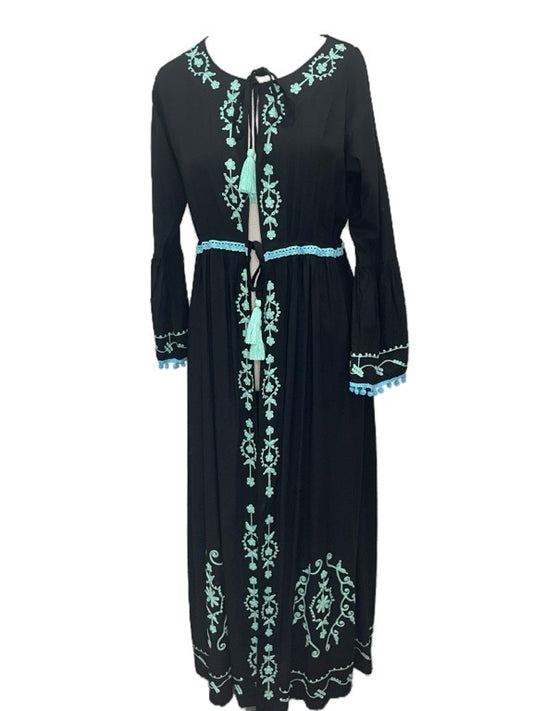 ❤Long embroidered coat dress with lace trim