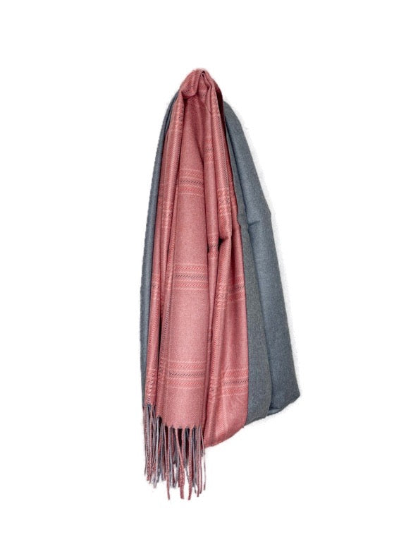 Cashmere pashmina - Check and plain 2 tone 66 x 186cm - various colours