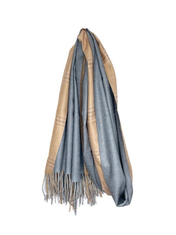 Cashmere pashmina - Check and plain 2 tone 66 x 186cm - various colours