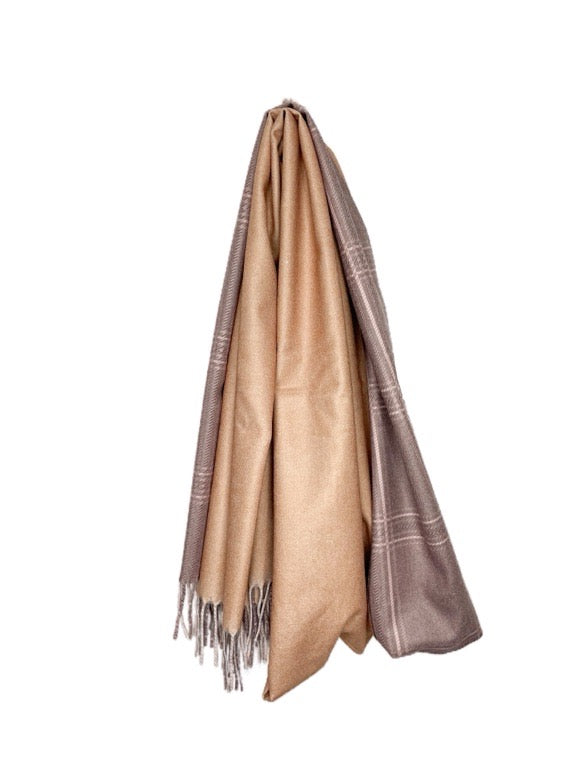 Cashmere pashmina - Check and plain 2 tone 66 x 186cm - various colours