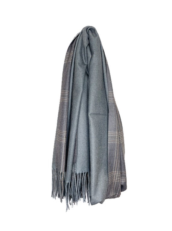 Cashmere pashmina - Check and plain 2 tone 66 x 186cm - various colours