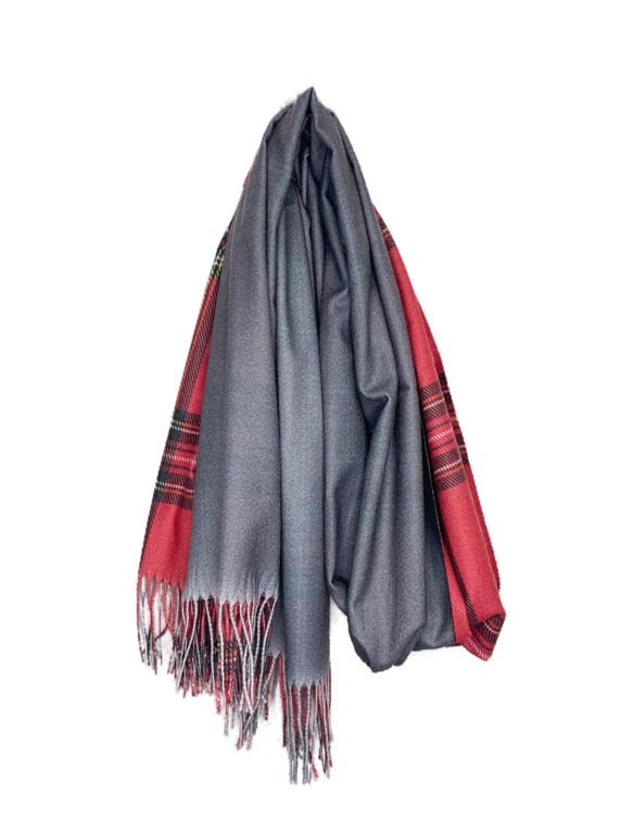 Cashmere pashmina - Check and plain 2 tone 66 x 186cm - various colours