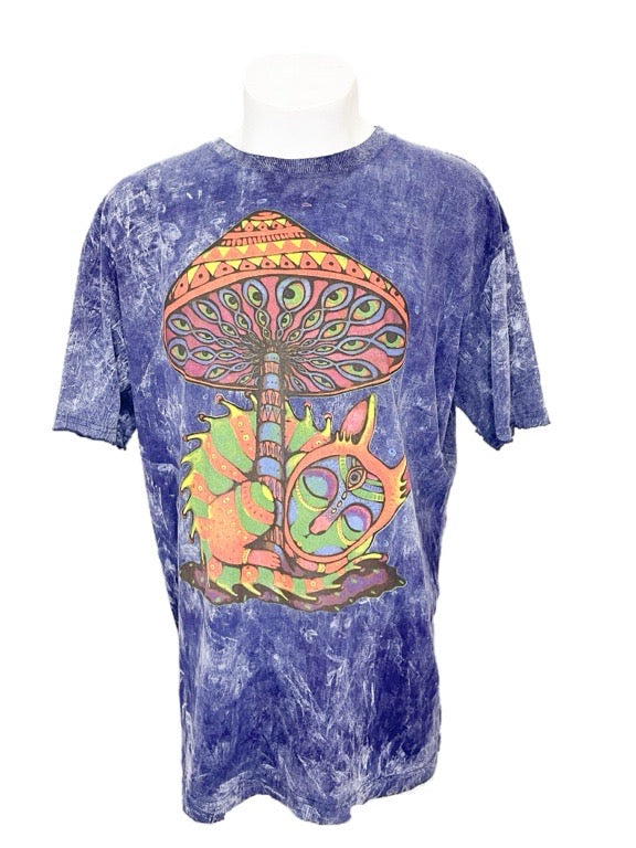 "Mushroom Colour print " Navy cotton tee shirt - 2XL, 3X-Large 65cm 1/2 chest