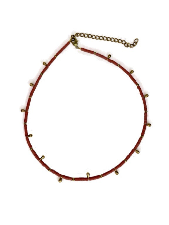 Stone and brass teardrop beaded necklace - various colours