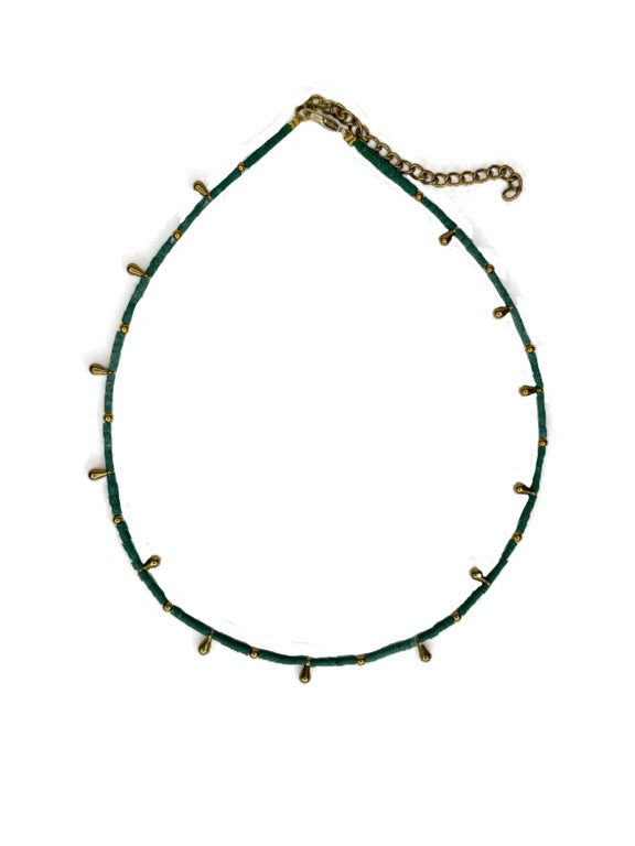 Stone and brass teardrop beaded necklace - various colours