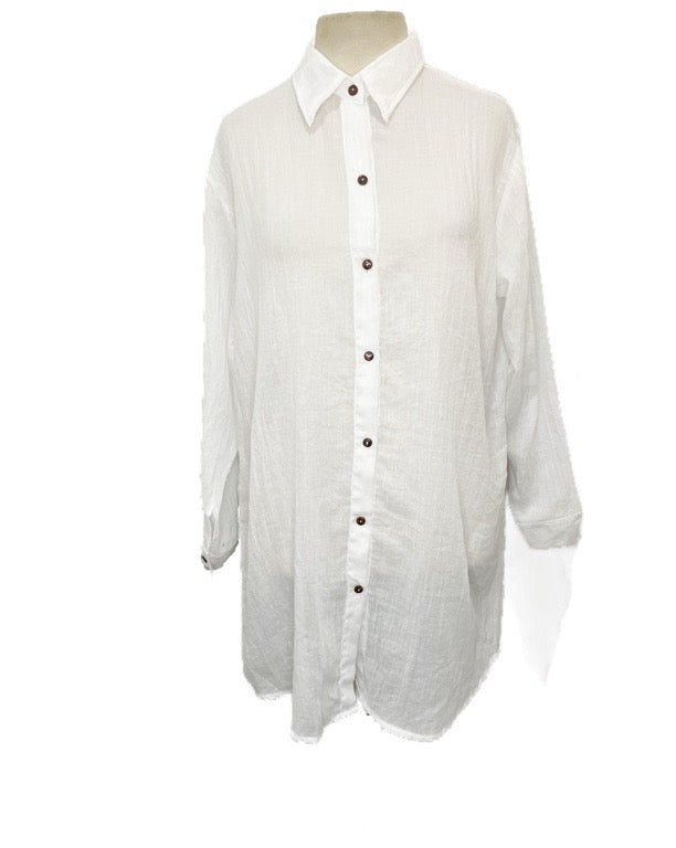 Cotton Full Button Shirt 85cm long - various colours/one size