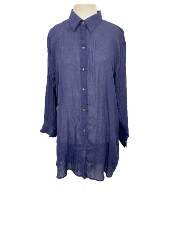 Cotton Full Button Shirt 85cm long - various colours/one size