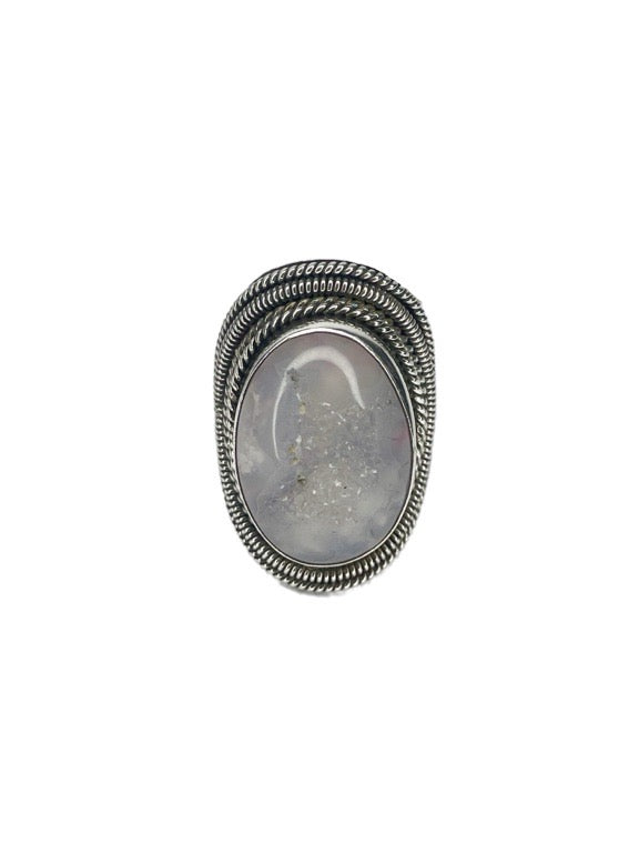 ❤Blue drusy oval silver ring