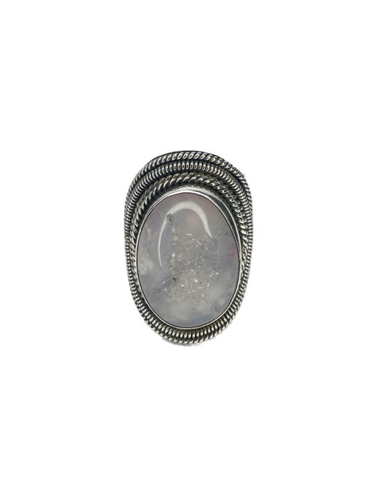 ❤Blue drusy oval silver ring