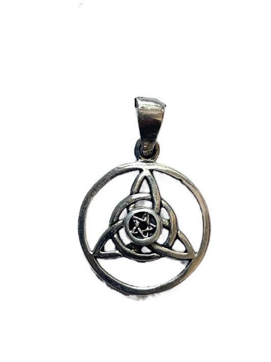 Silver Trinity knot pendant on a white background
