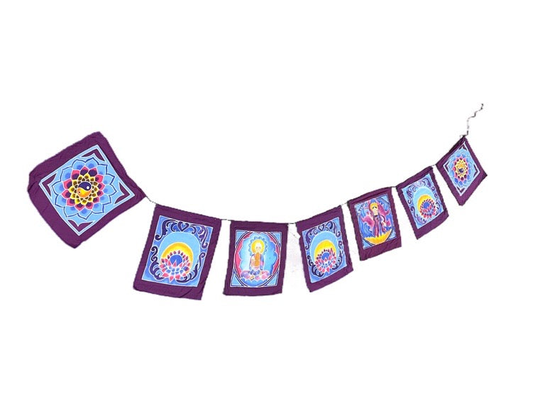 Decorative banner with colorful designs on a white background