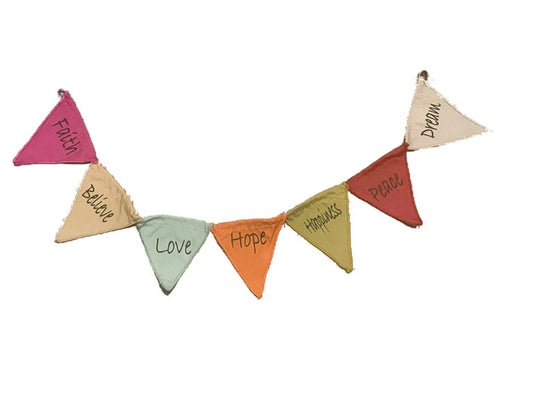 Colorful triangle banner with motivational words on a white background