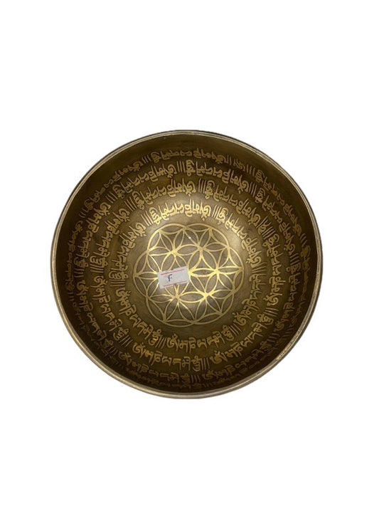 Etched Tibetan Singing Bowl, +/- 13/14cm diameter - various notes & designs