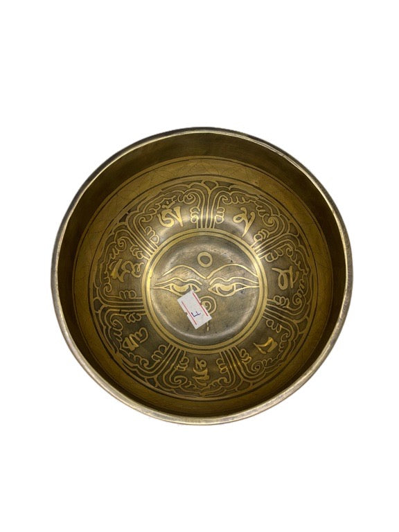 Singing Bowl Etched Tibetan hand beaten - 13/14cm diameter - various notes & designs