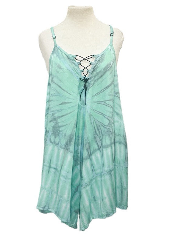 Tie dye shorts jumpsuit with front lace-up - various