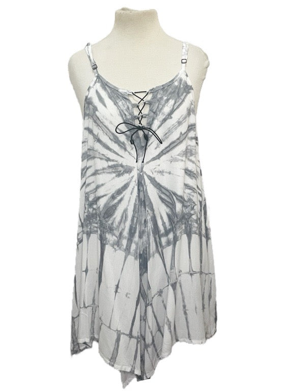 Tie dye shorts jumpsuit with front lace-up - various