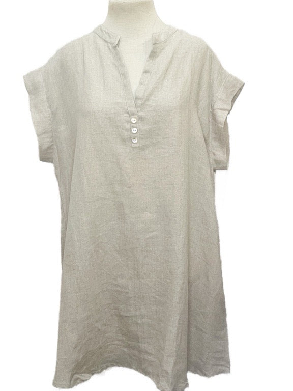 Linen tunic cap sleeve side seam pockets