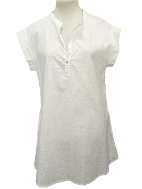 Linen tunic cap sleeve side seam pockets