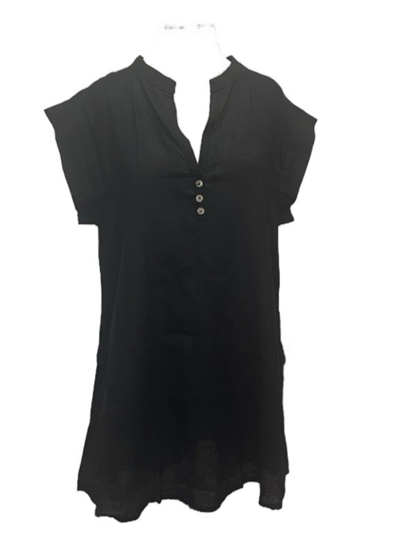 Linen tunic cap sleeve side seam pockets