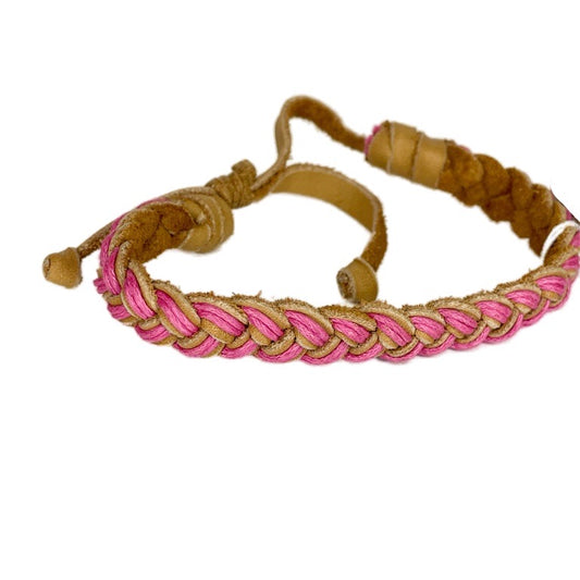 Flat plaited leather bracelet 12-14mm wide - various