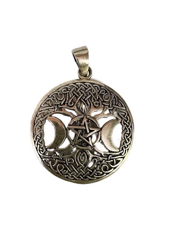 silver pendant two sidede moon