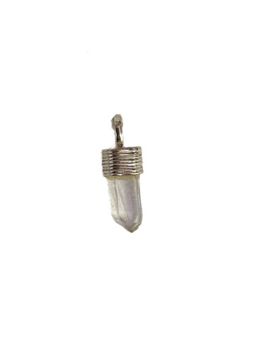 Vertical clear quartz silver pendant