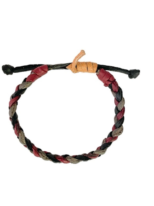 Flat plaited leather bracelet 8mm wide - various