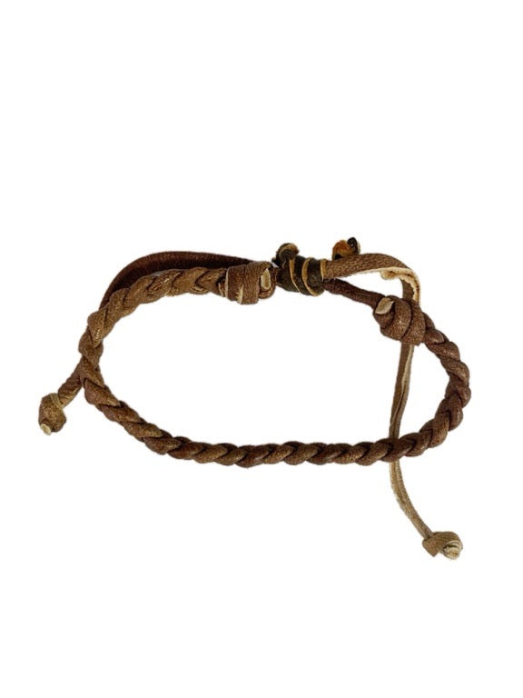 Flat plaited leather bracelet 8mm wide - various
