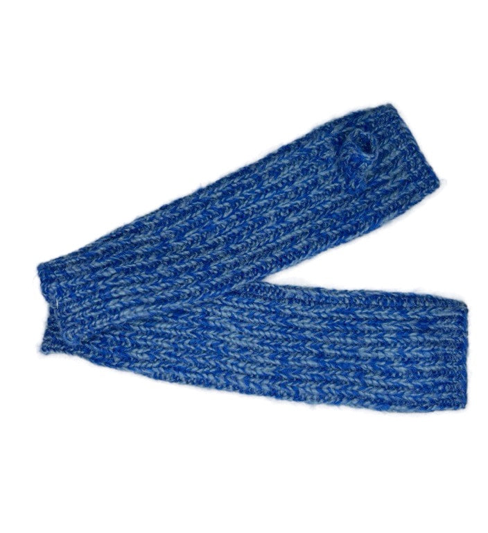 Blue marled yarn hand warmers