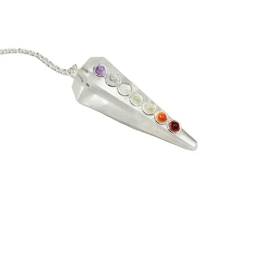 Clear crystal with chakra stones pendulum