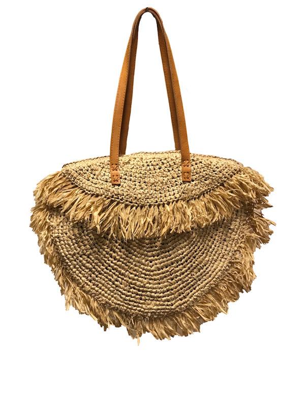 Half moon straw bag with leather straps