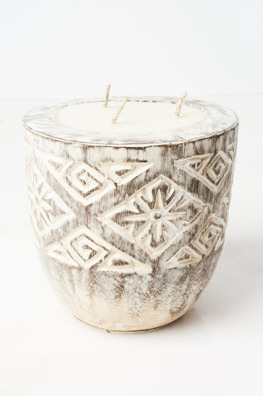 Giant Refilable Wood Carved Candle