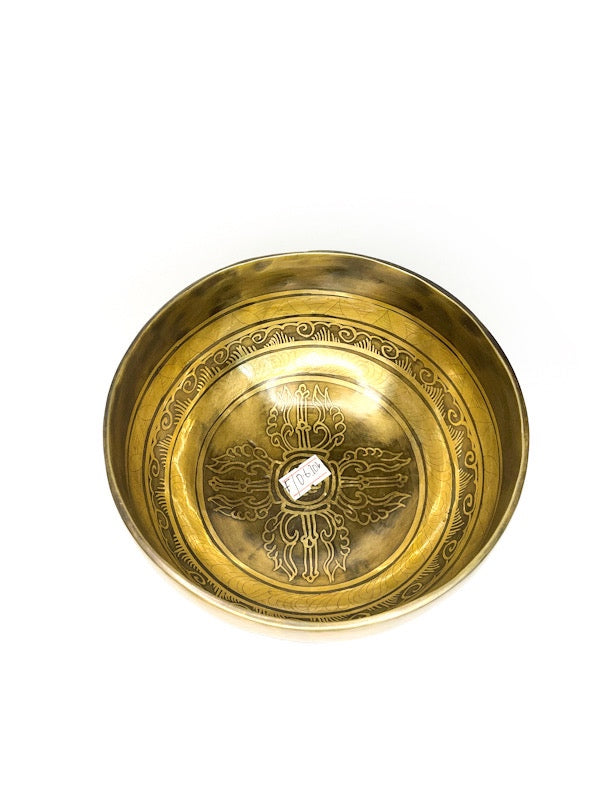 Singing Bowl Etched Tibetan hand beaten +/- 15cm diameter - various notes & designs
