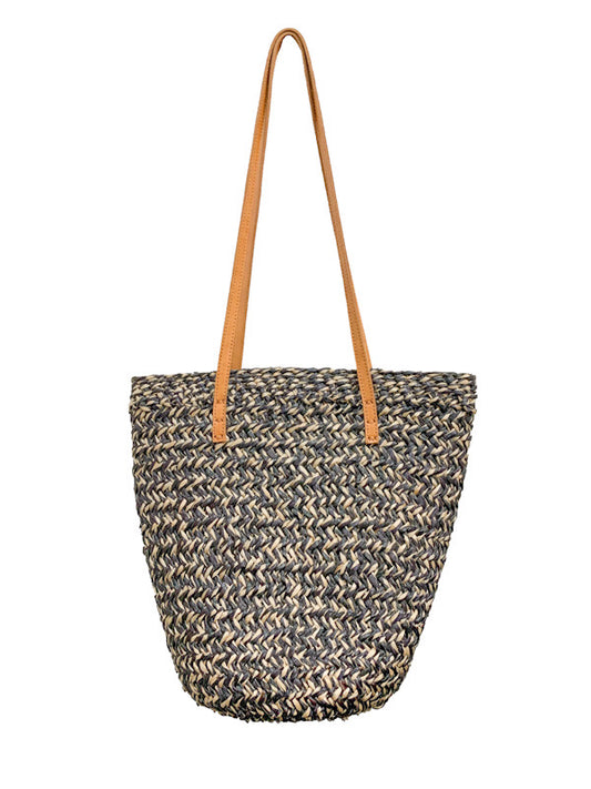 Straw bag with leather straps