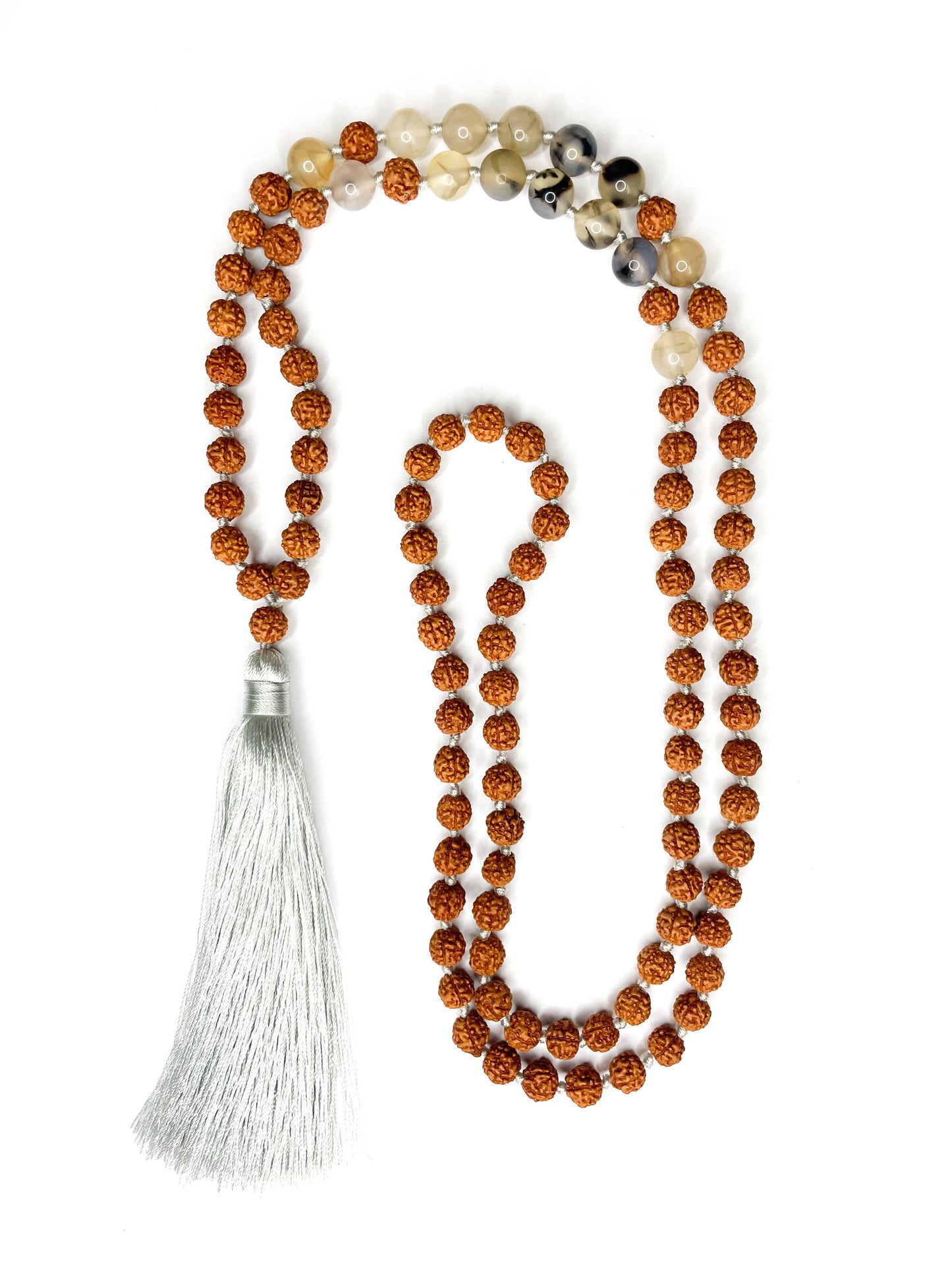 Rudraksha meditation necklace with agate crystal - 8mm - various