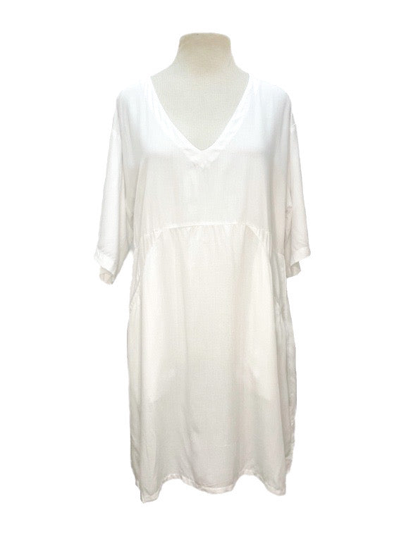 Pocket tunic dress with elbow length sleeves - various