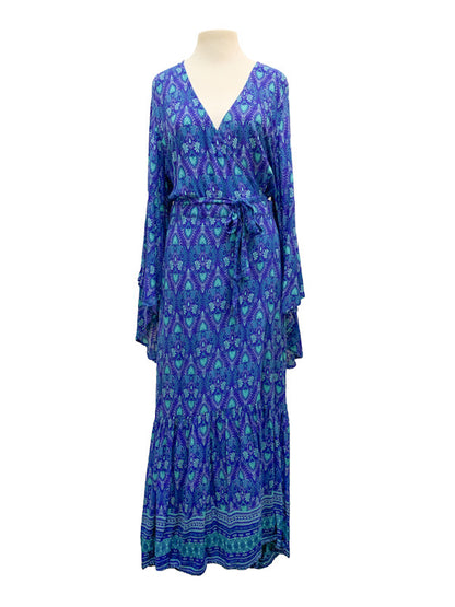 Wrap dress with long flared sleeve - various