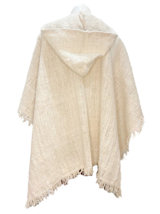 Organic ramie/cotton open weave poncho hooded jacket - gender neutral