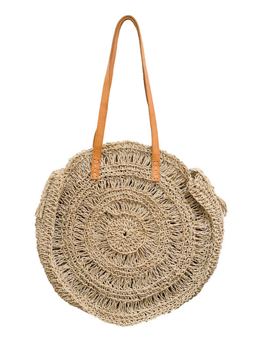 Crochet straw bag with leather straps