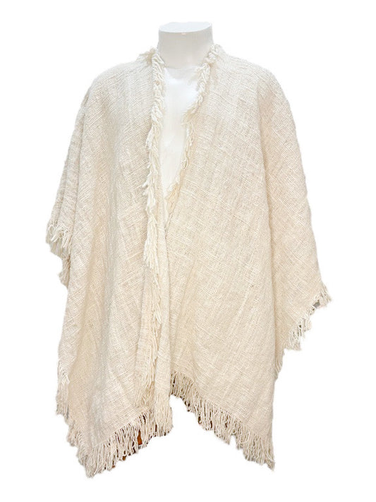 Organic ramie/cotton open weave poncho jacket - gender neutral