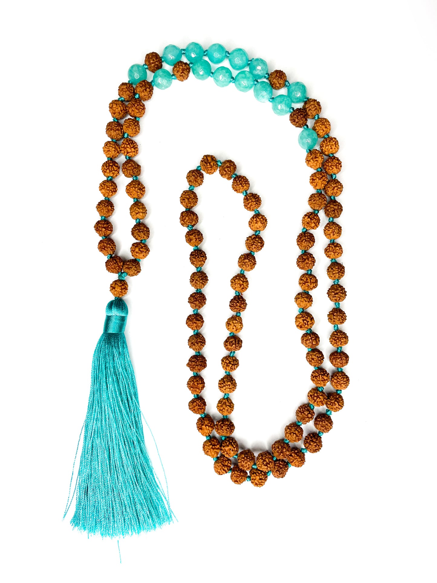 Rudraksha meditation necklace with agate crystal - 8mm - various